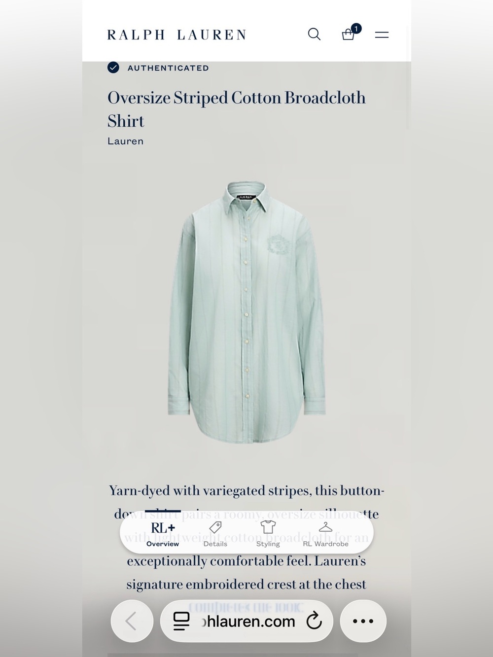 Ralph Lauren Mint Green Striped Oversized Button-Down Shirt